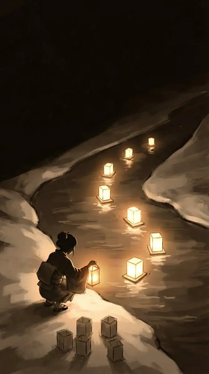 S形光影流转:雪夜河灯概念艺术创作指南