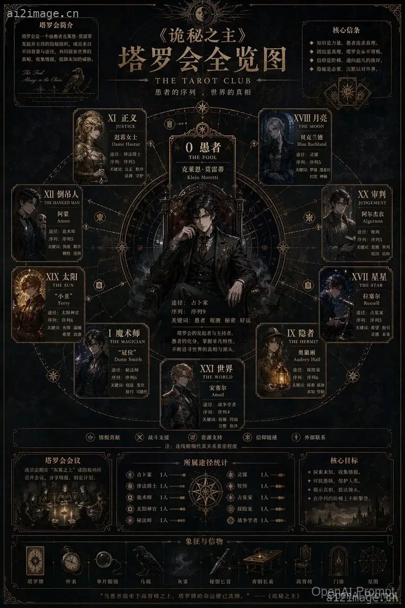 黑暗奇幻塔罗会背景设定信息图