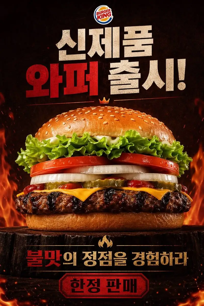 火辣Burger King皇堡海报:韩式促销广告设计