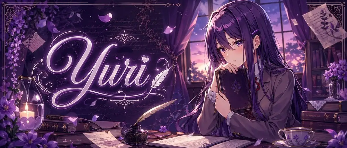 紫色动漫Yuri横幅 | 梦幻文学少女插画提示词
