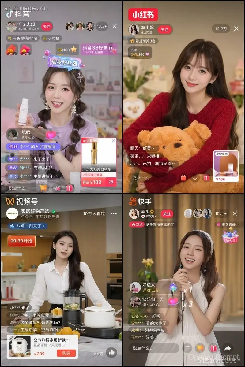 4 宫格直播 App UI 界面模型