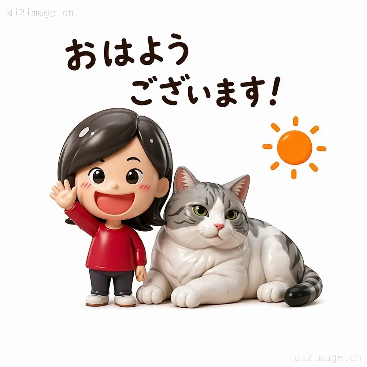 可爱早安问候人偶贴纸