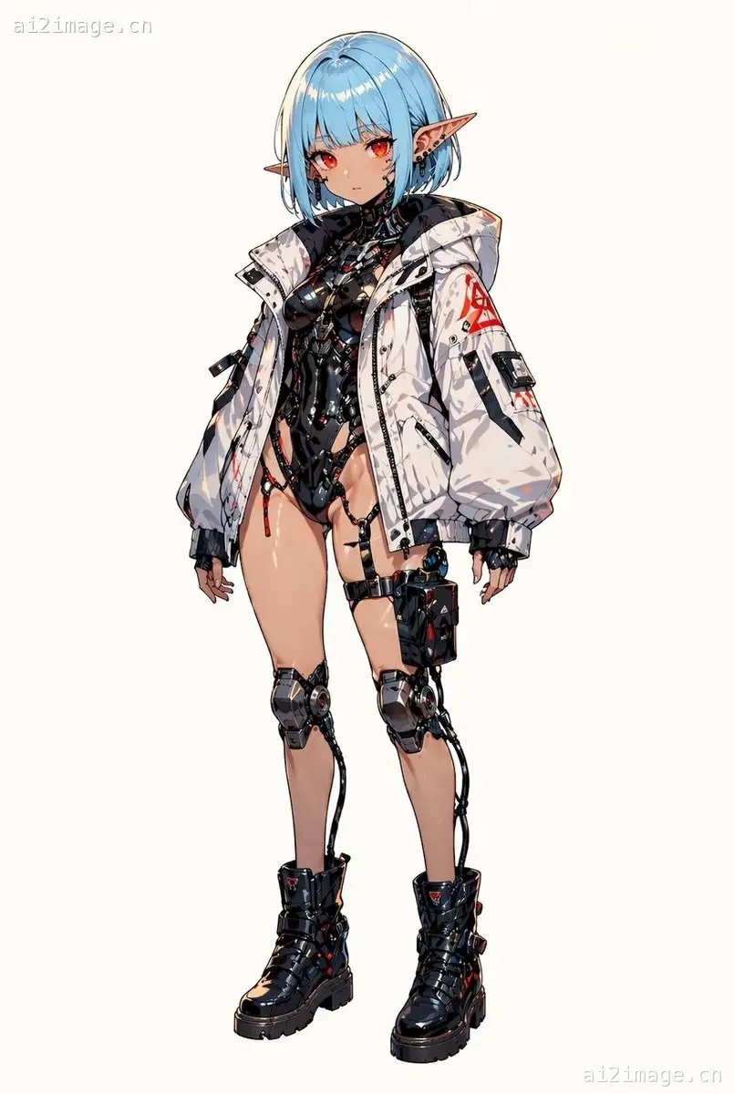 赛博朋克精灵少女全身肖像
