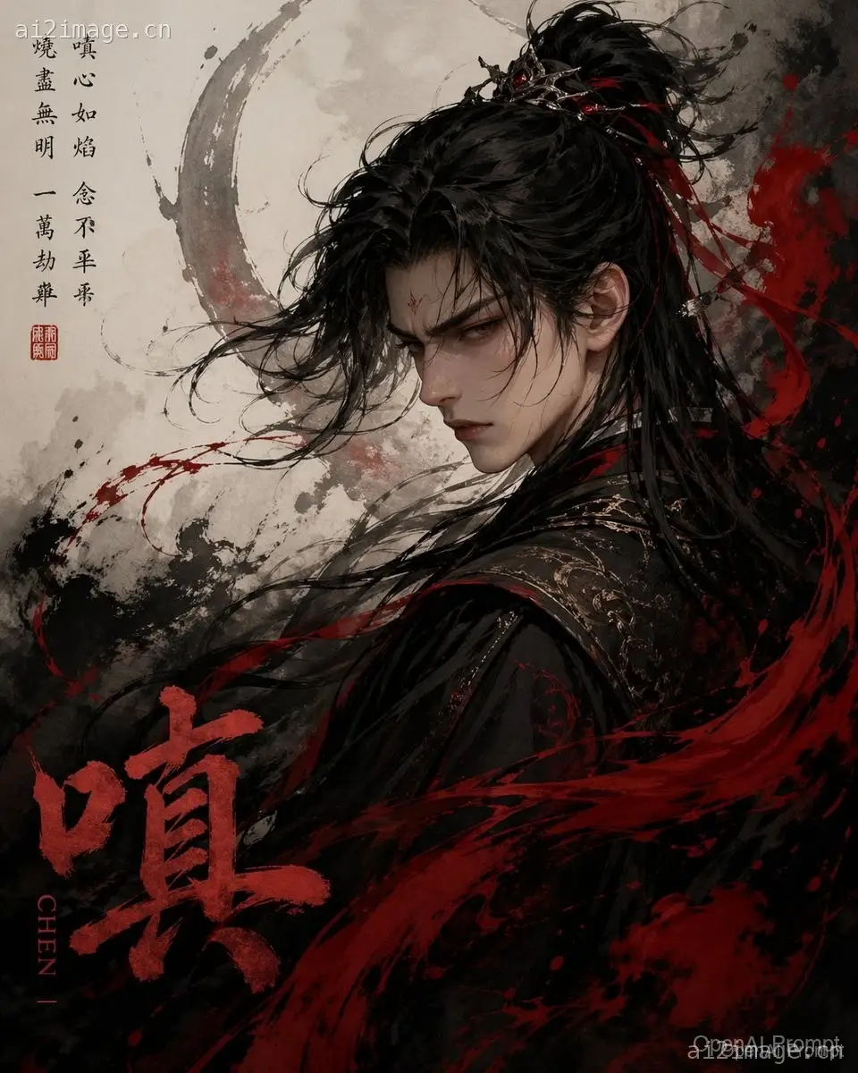 中国水墨风“嗔”字角色海报