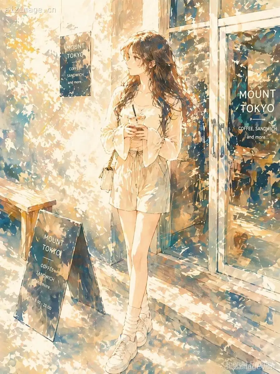 阳光下的咖啡馆动漫少女