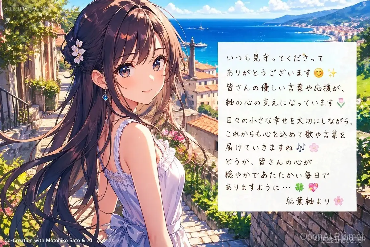 海边的动漫少女与信件