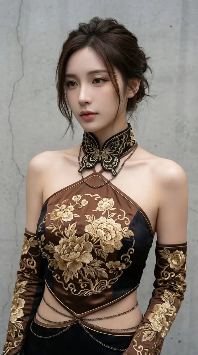 新中式赛博朋克时尚大片:金绣牡丹黑棕美学