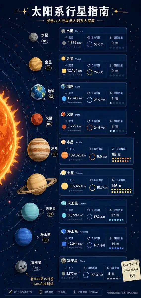 太阳系全貌信息图:行星身份证海报设计
