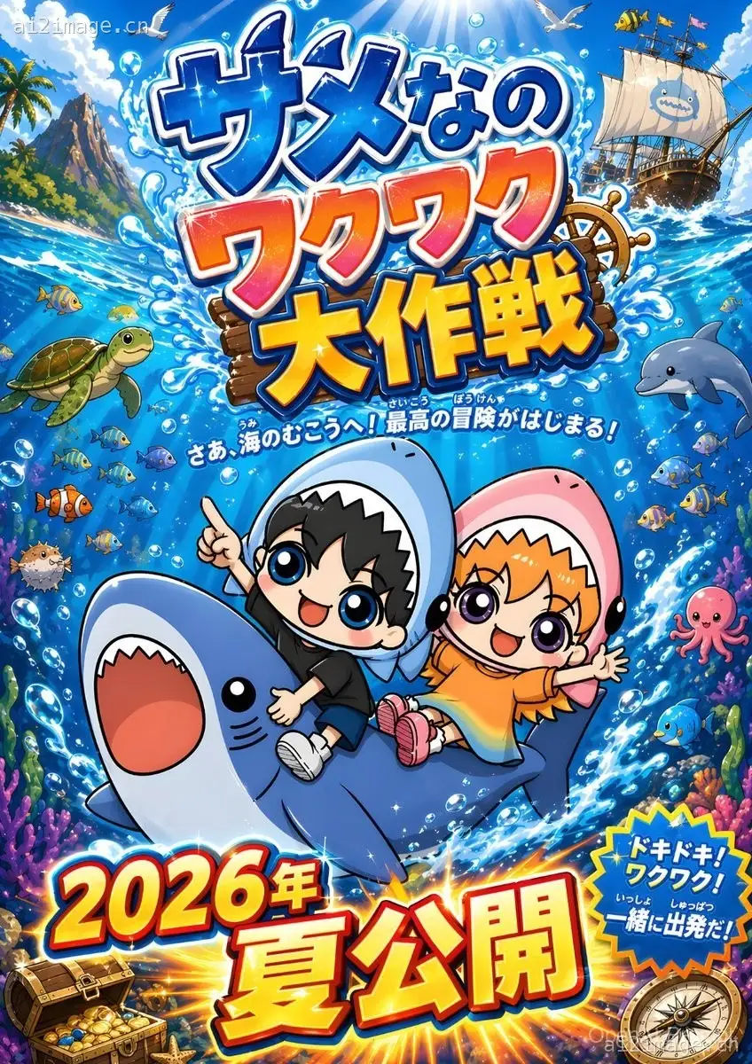 Q 版鲨鱼冒险电影海报