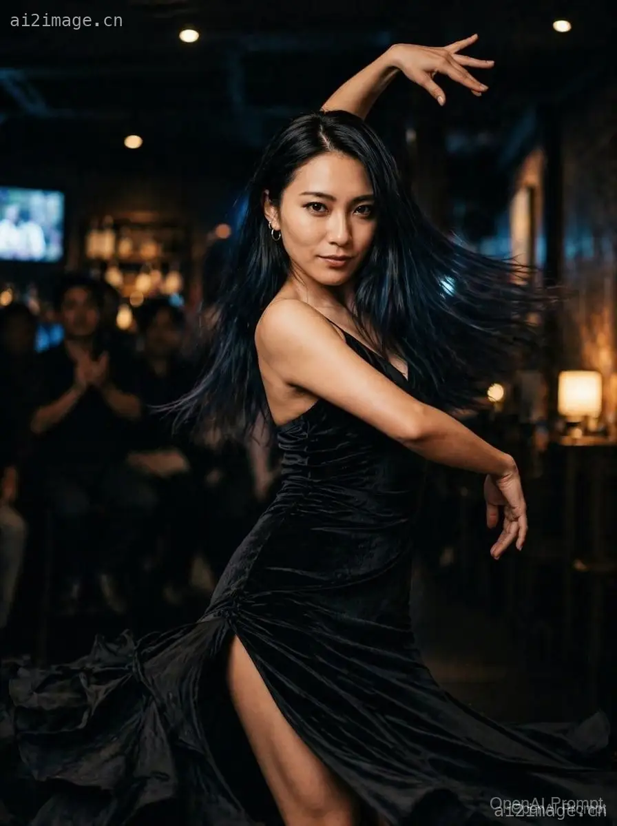 身着黑色礼服跳舞的女性