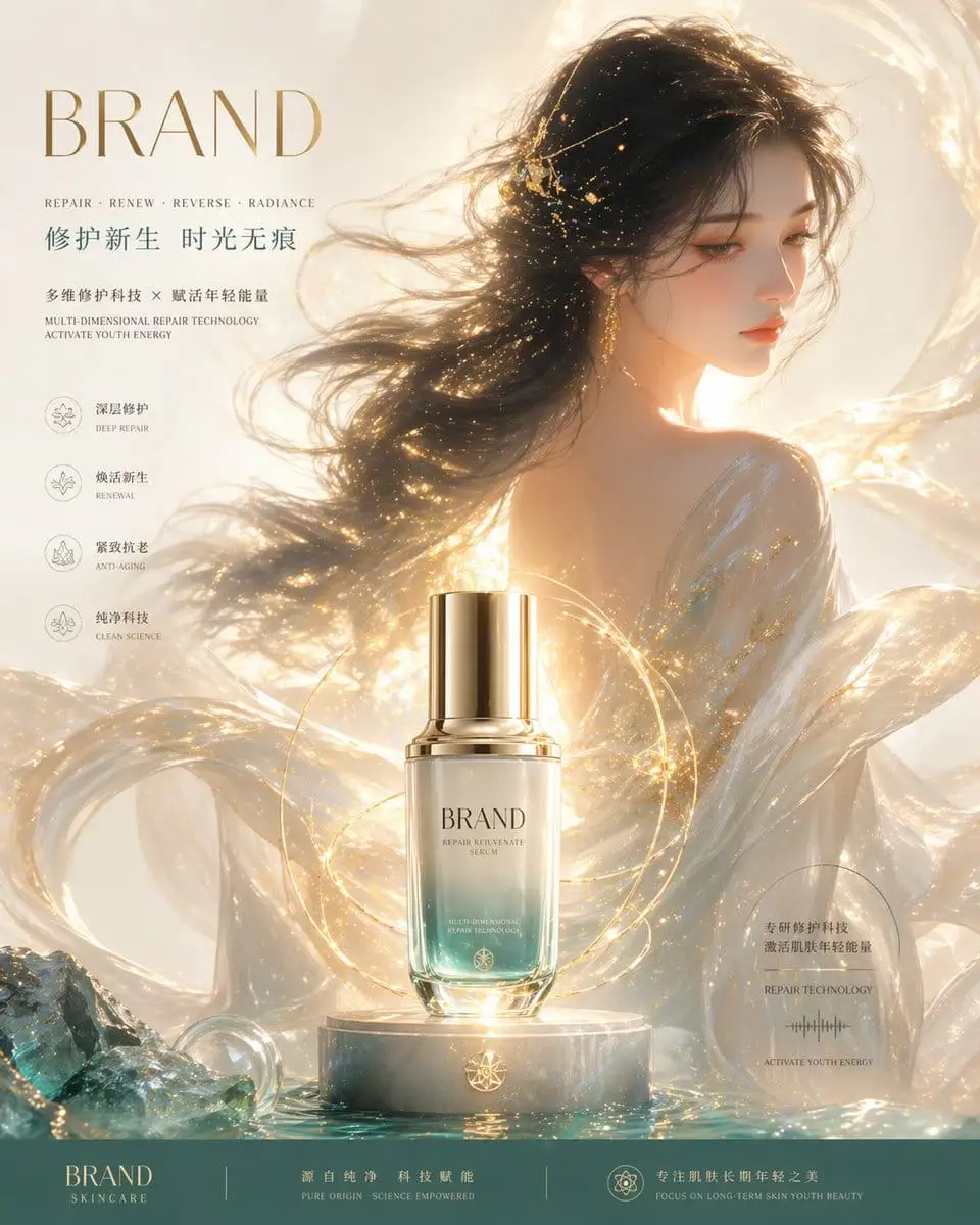 奢华护肤品牌KV海报|极简东方科技风