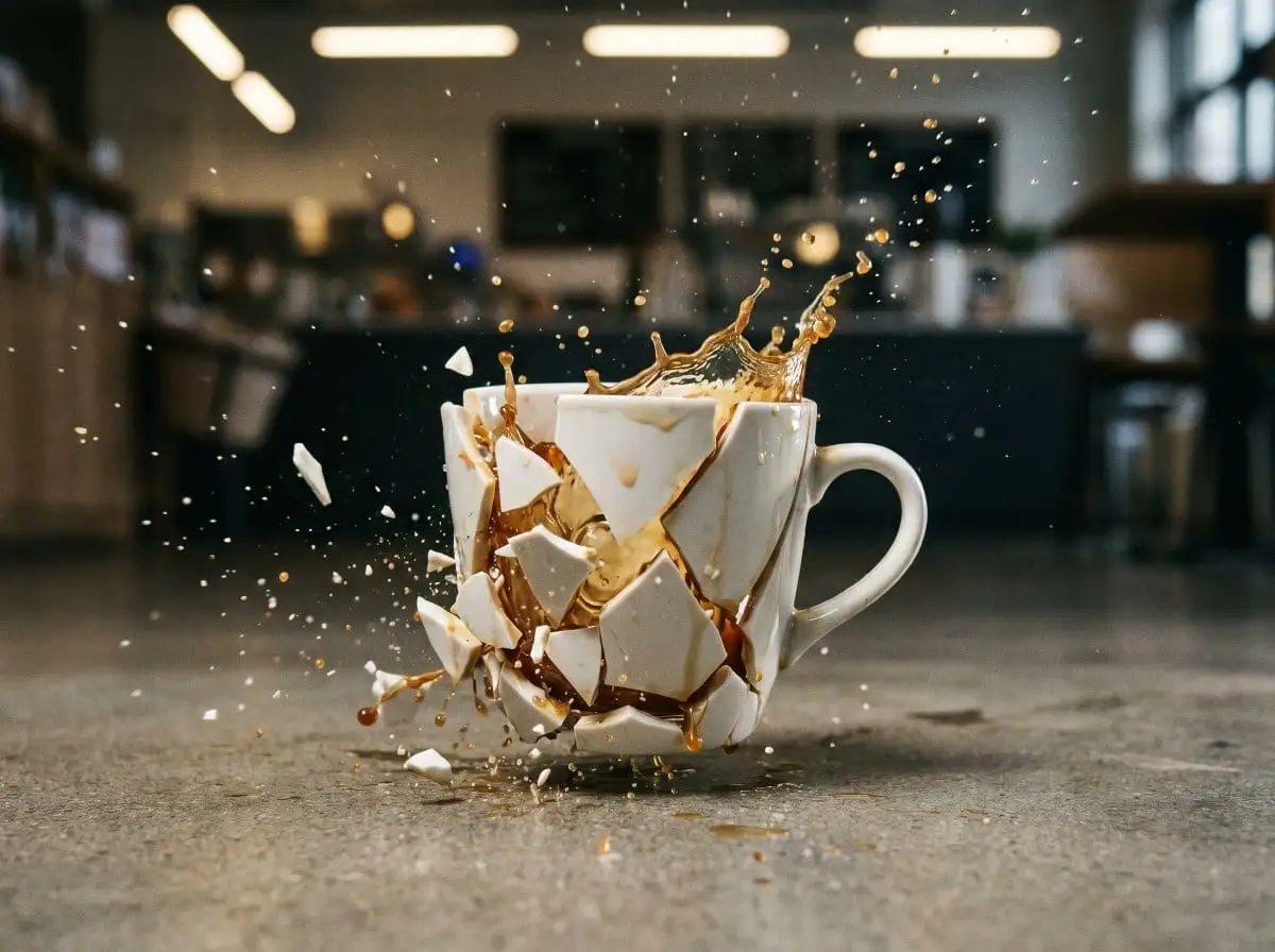 高速破碎咖啡杯:微距撞击瞬间