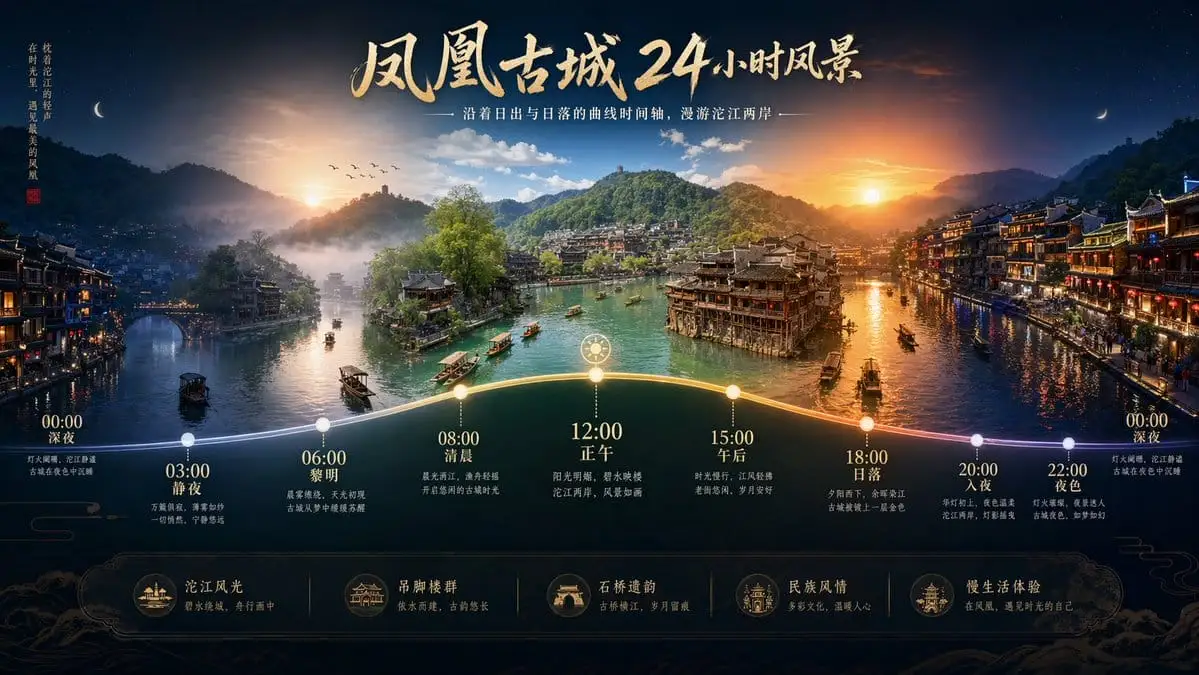24小时延时摄影:日落日出曲线展示古城风光