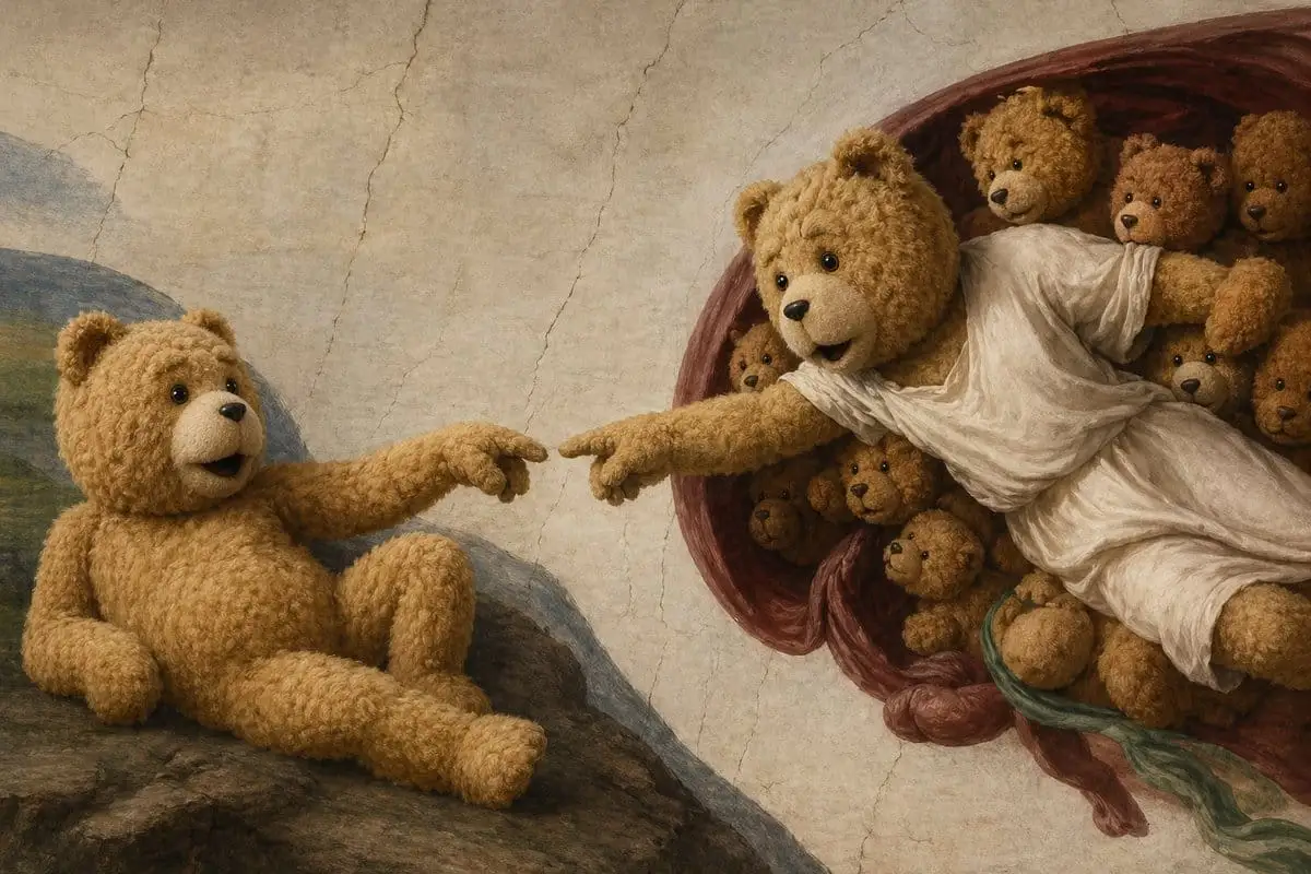 泰迪熊戏仿《创世纪》| 古典油画AI生成提示词