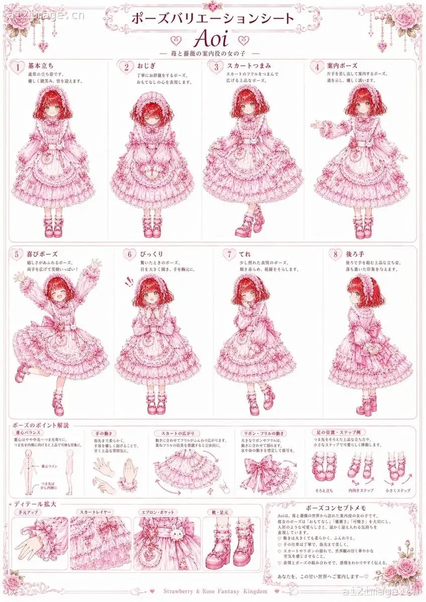 粉色 Lolita 姿势变化参考图