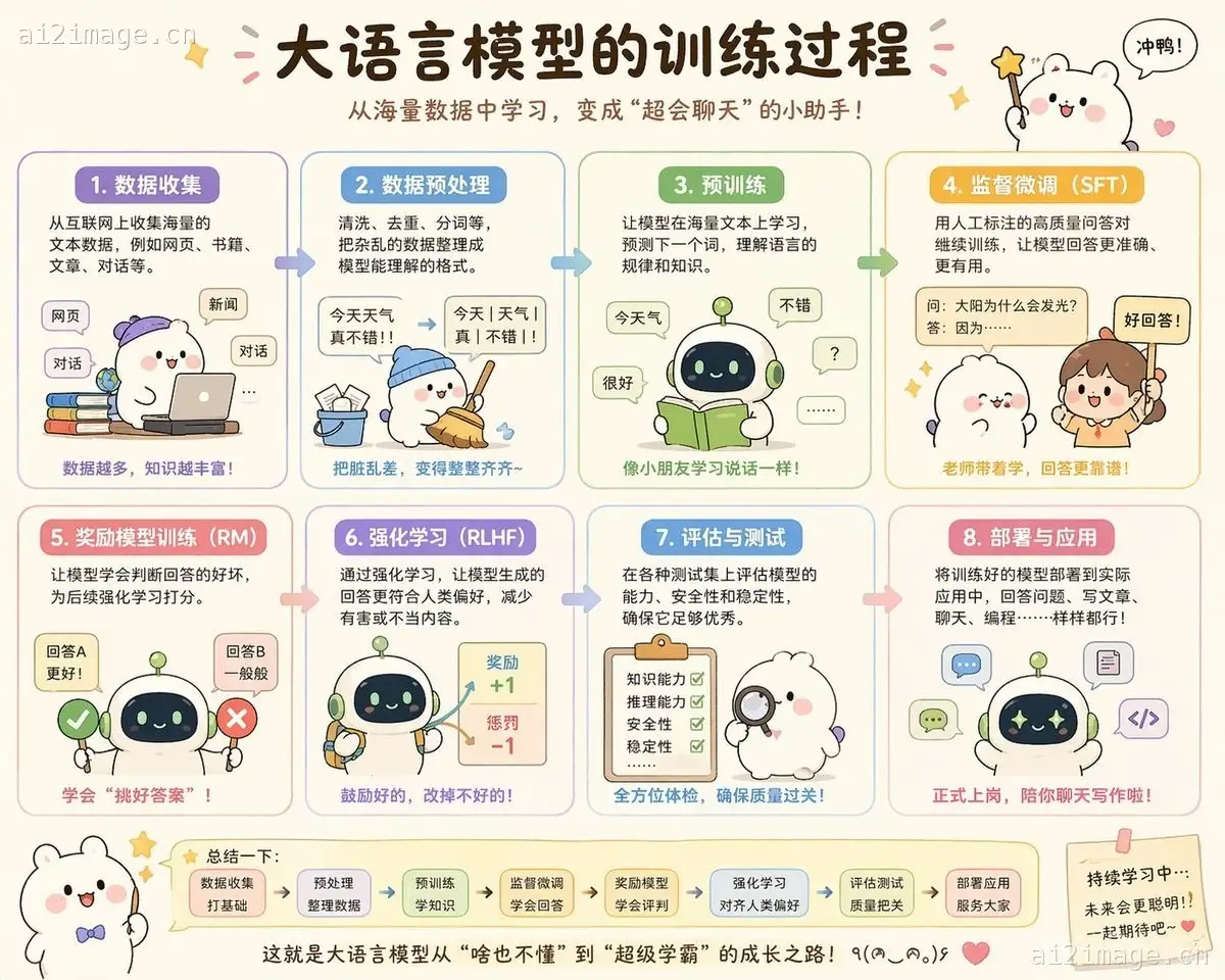 可爱的中文大语言模型训练流程图