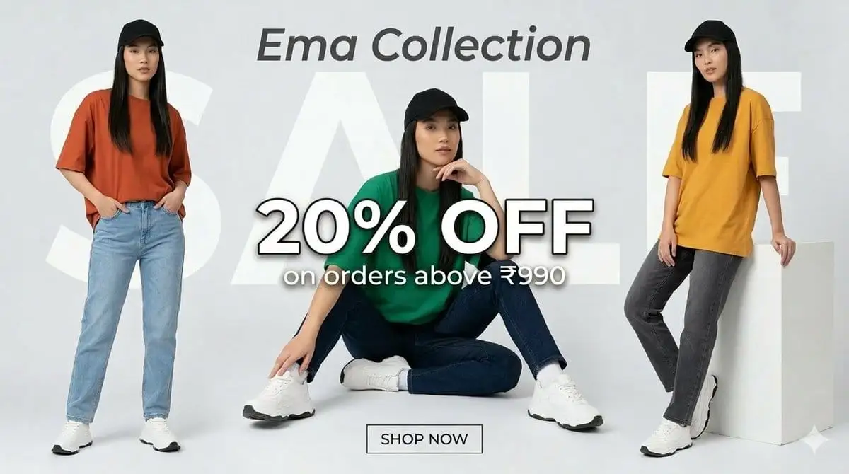极简时尚电商大促横幅设计 | Ema Collection 20% OFF促销海报