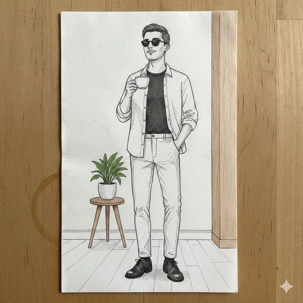极简空间时尚男士手绘素描插画