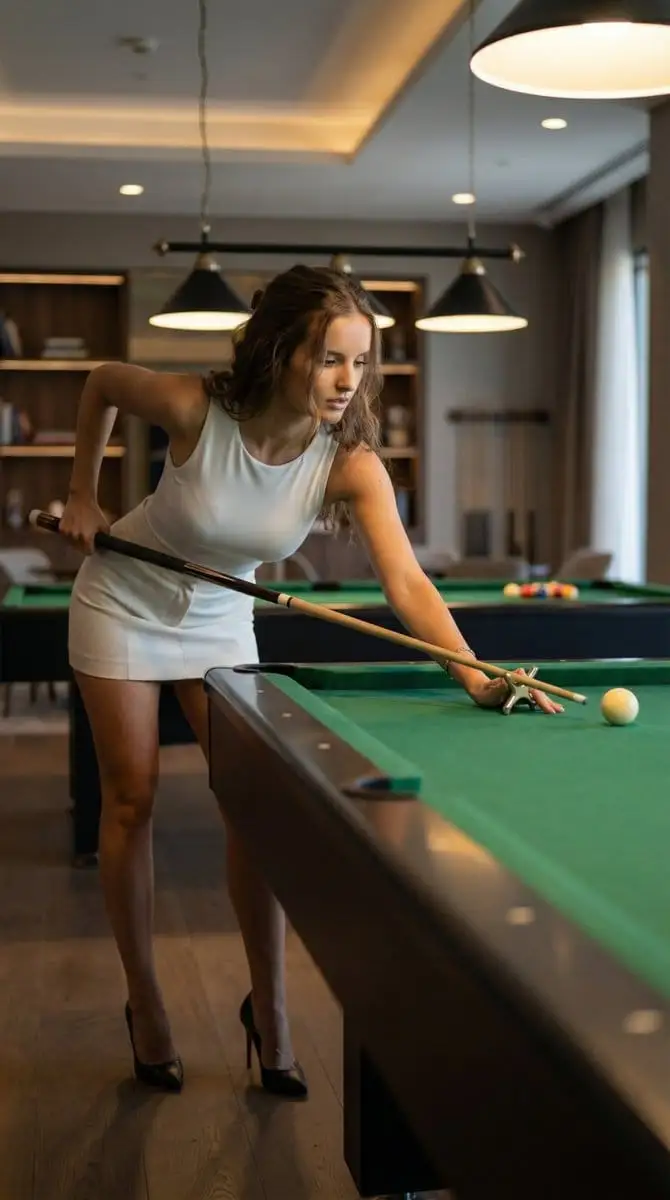 超写实电影感台球女神:专注击球瞬间