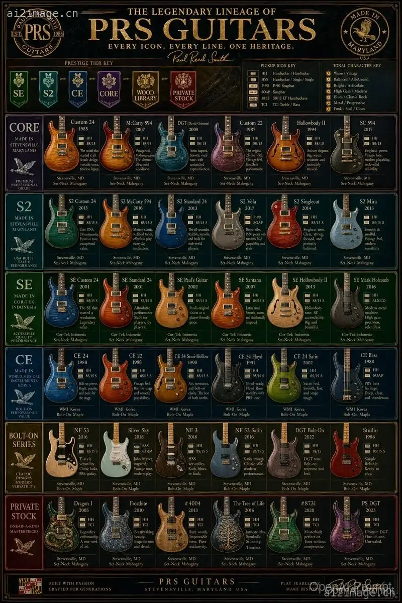 复古 PRS 吉他谱系海报