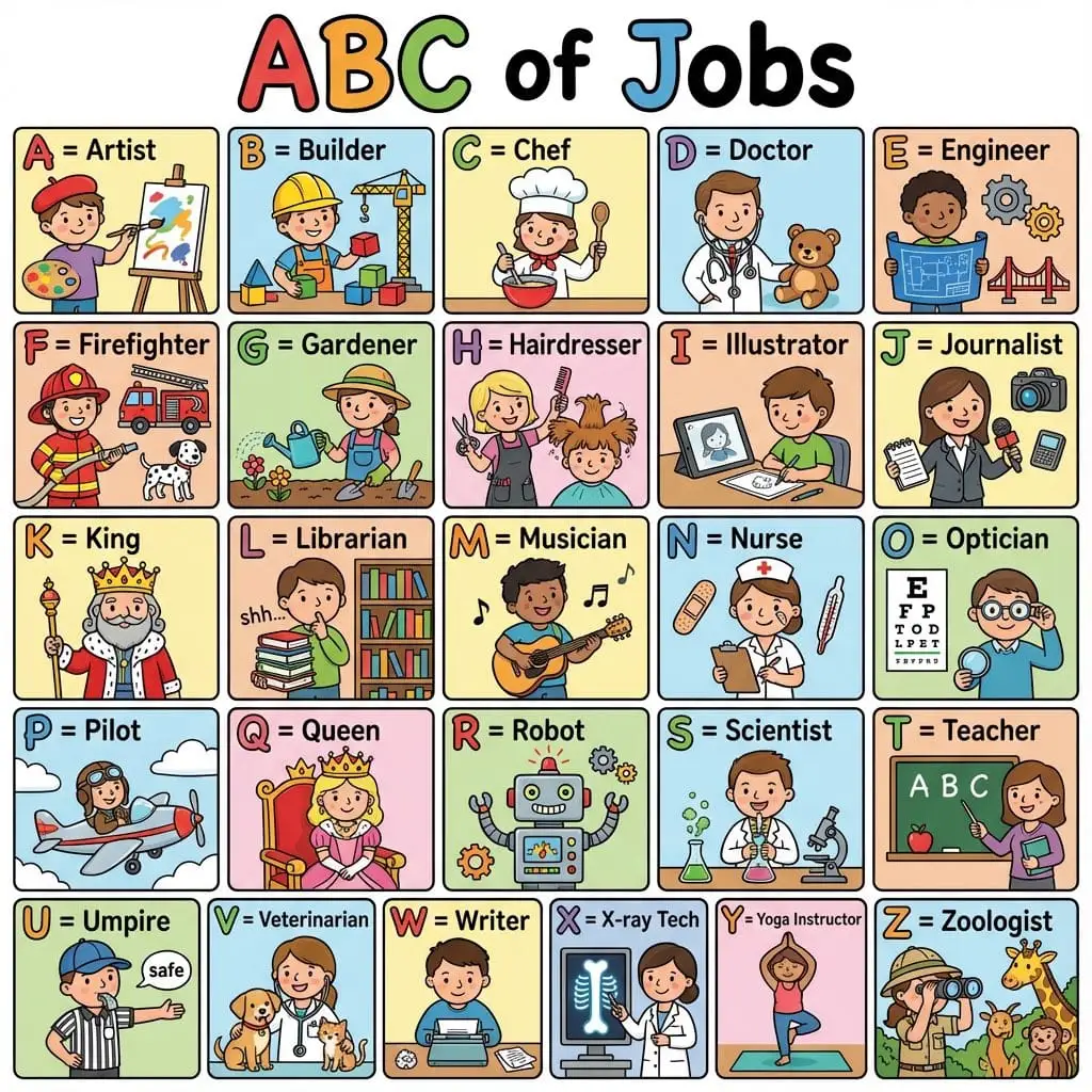 儿童职业启蒙ABC:色彩缤纷的字母表海报