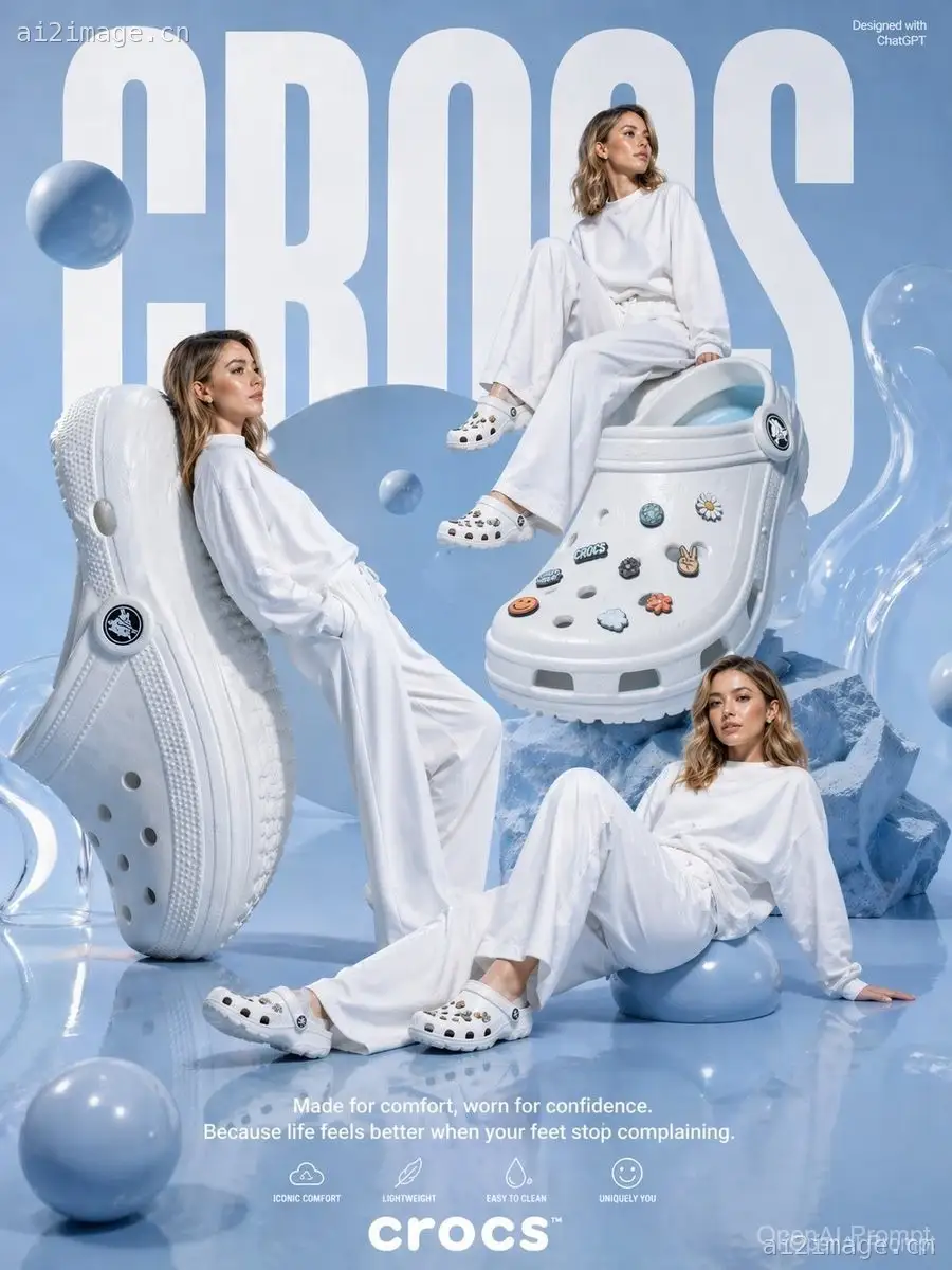 淡蓝色 Crocs 时尚广告