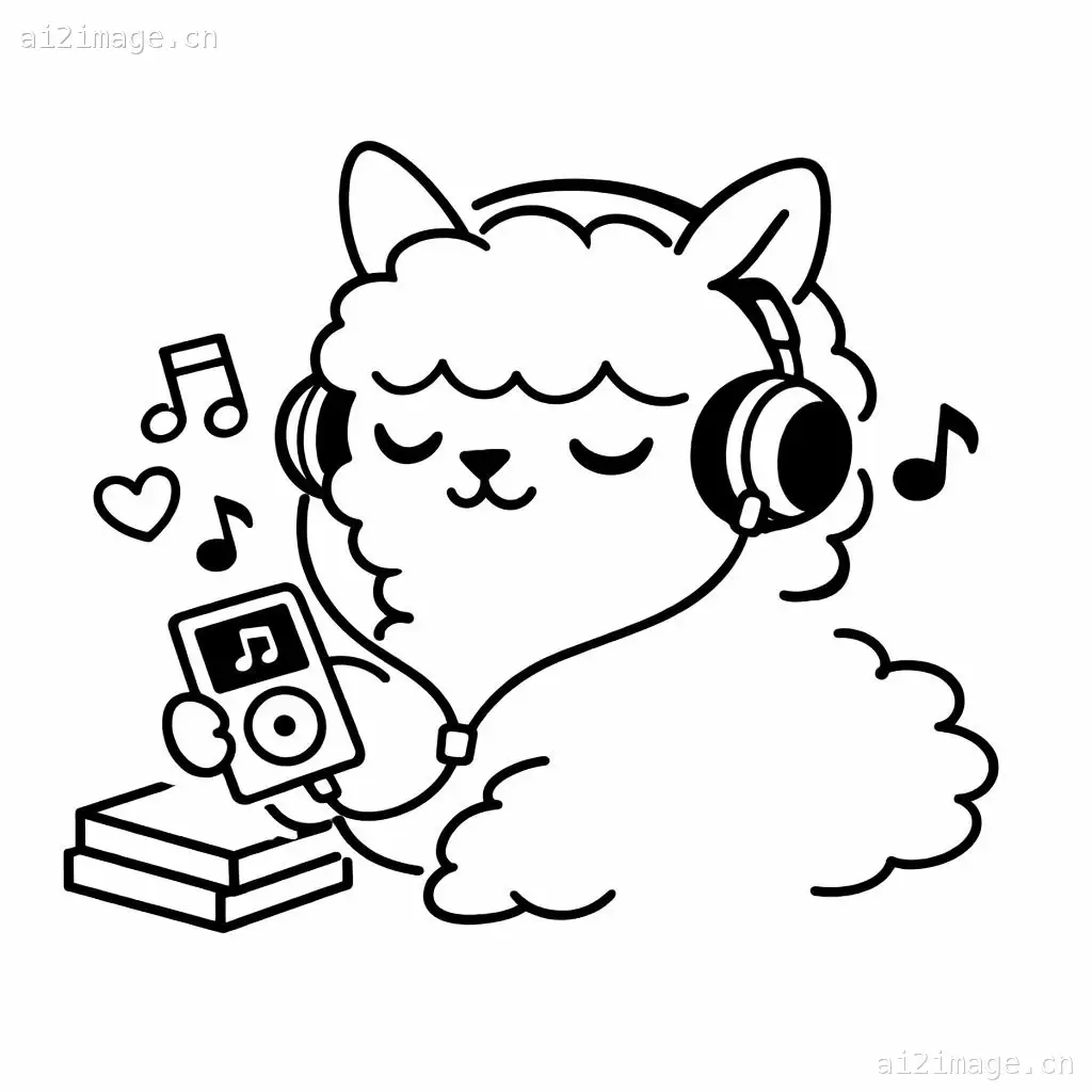可爱线条艺术动物听音乐