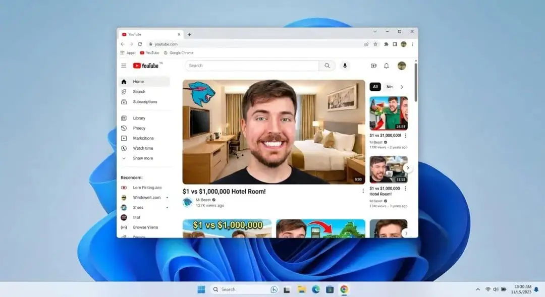 Windows 11桌面截图:Chrome浏览MrBeast热门视频