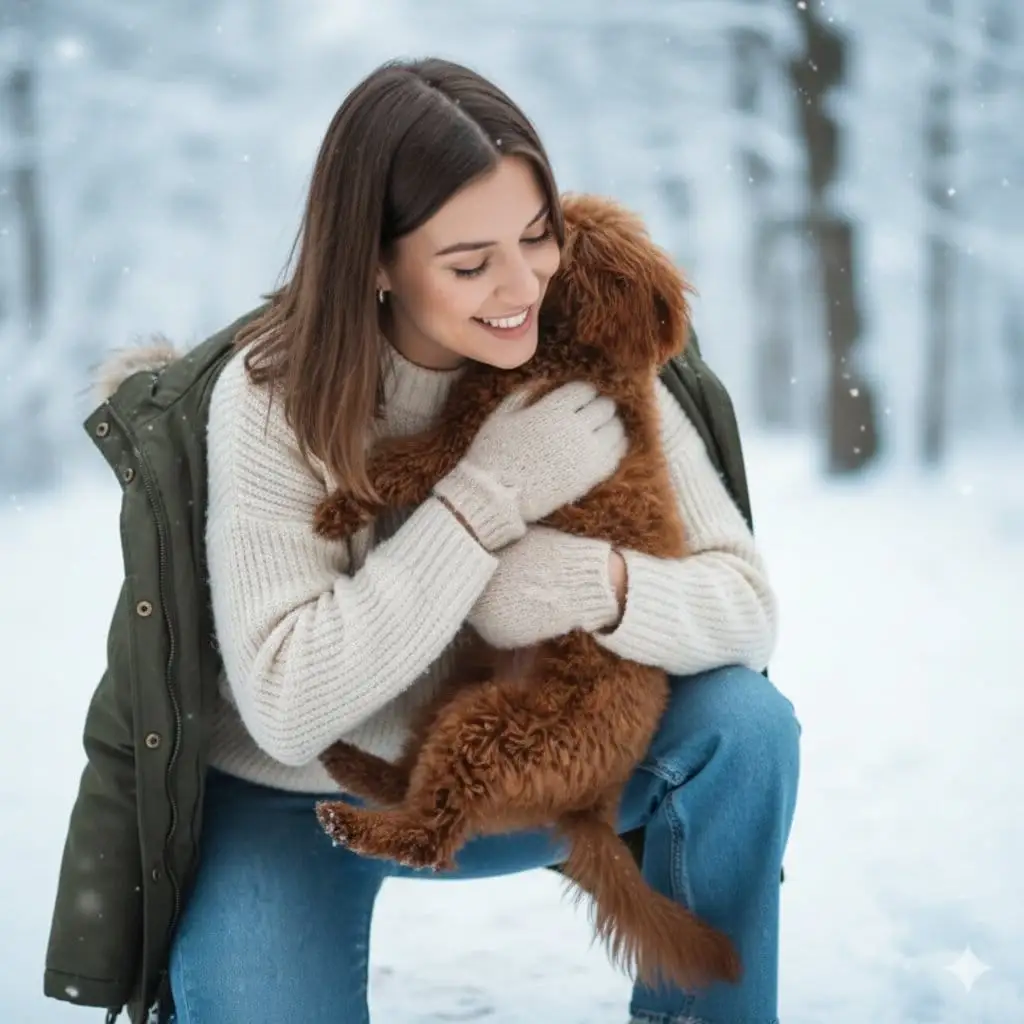 公园暖心瞬间:抱着爱犬的抓拍肖像