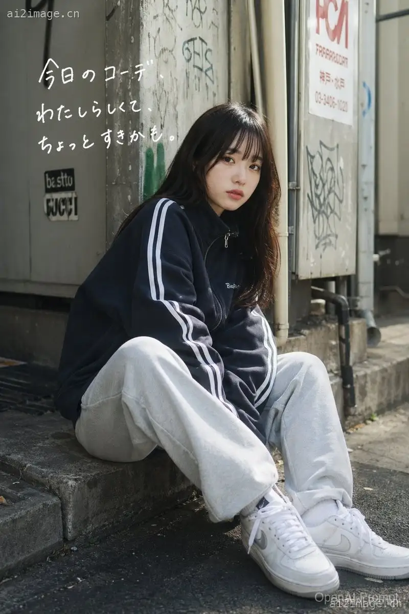 手写文字风格的休闲街头穿搭照片
