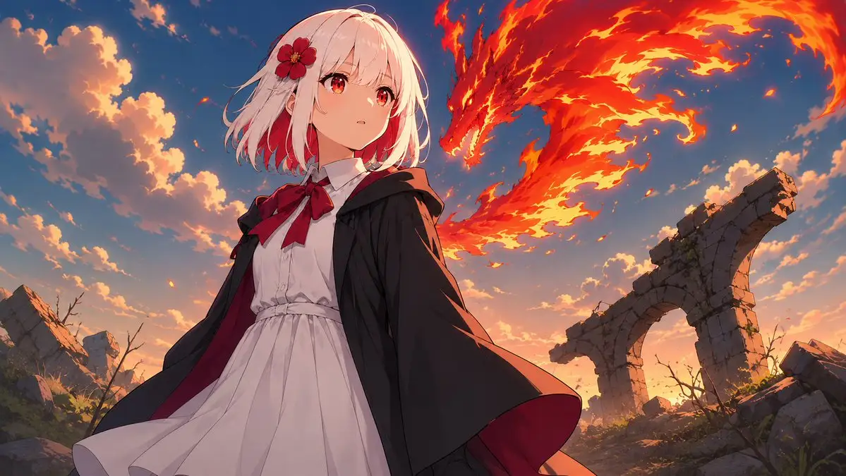 Anime Mage and Fire Dragon Ruins