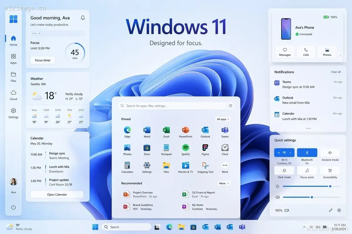 Windows 11 专注模式 UI 展示