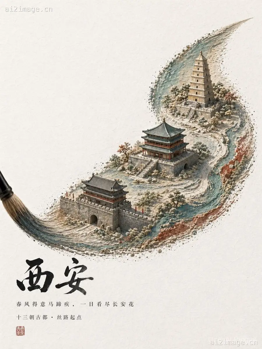 中国水墨风西安海报