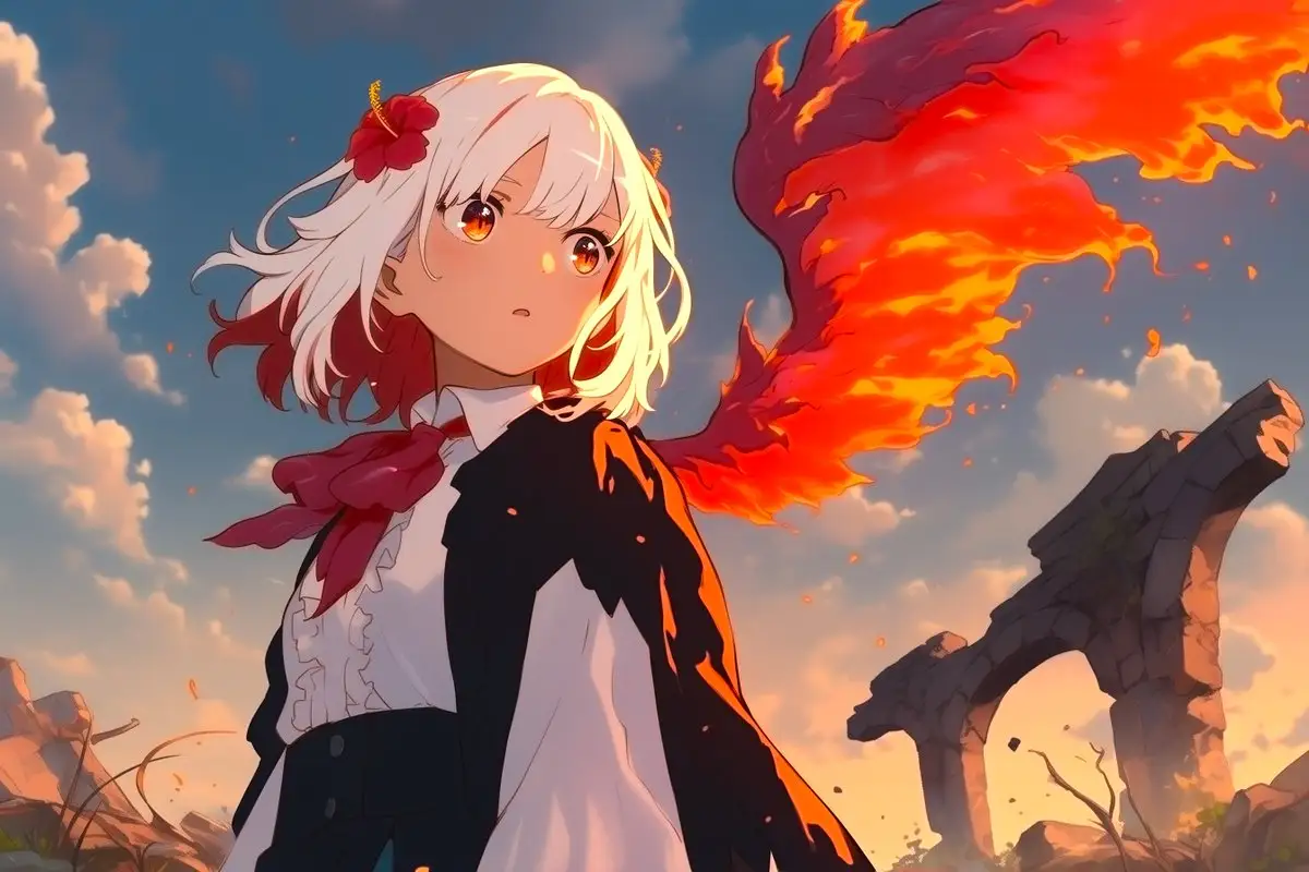 Anime Phoenix Girl Ruins Scene