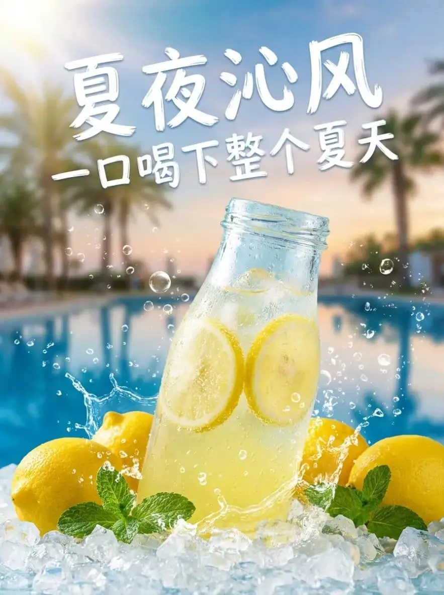 夏夜沁风柠檬气泡水电商主图设计 - 清新夏日视觉营销