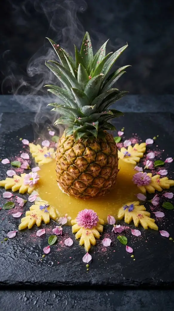 超寫實鳳梨汁與粉色點綴