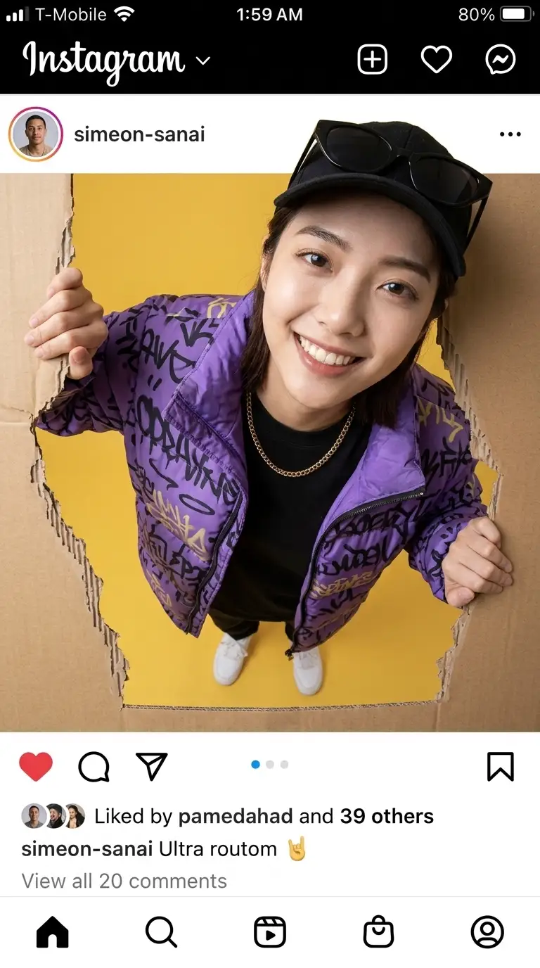 人物突破Instagram画框,鱼眼效果