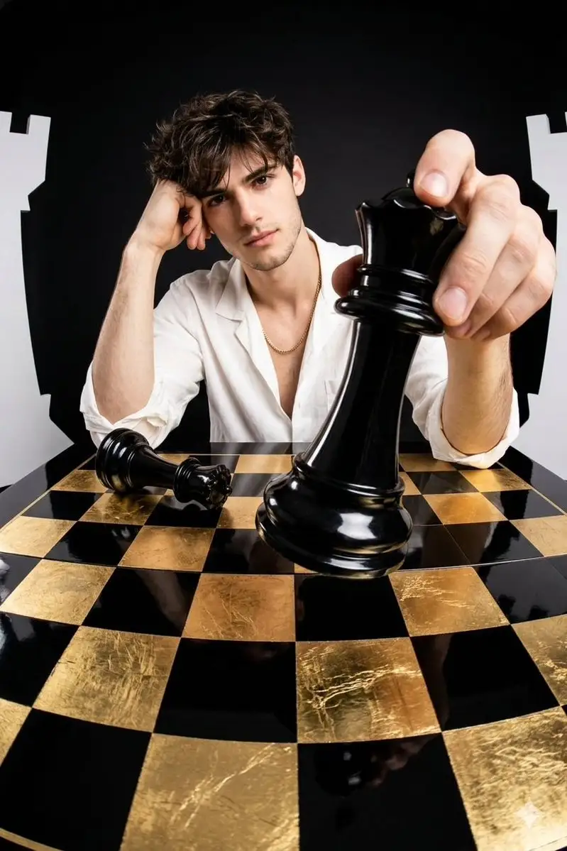扭曲透视国际象棋手时尚肖像