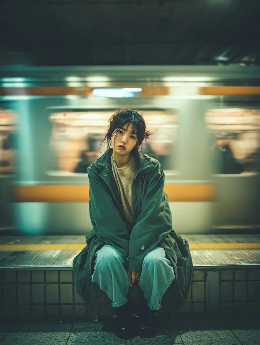 新宿站台上的电影感肖像