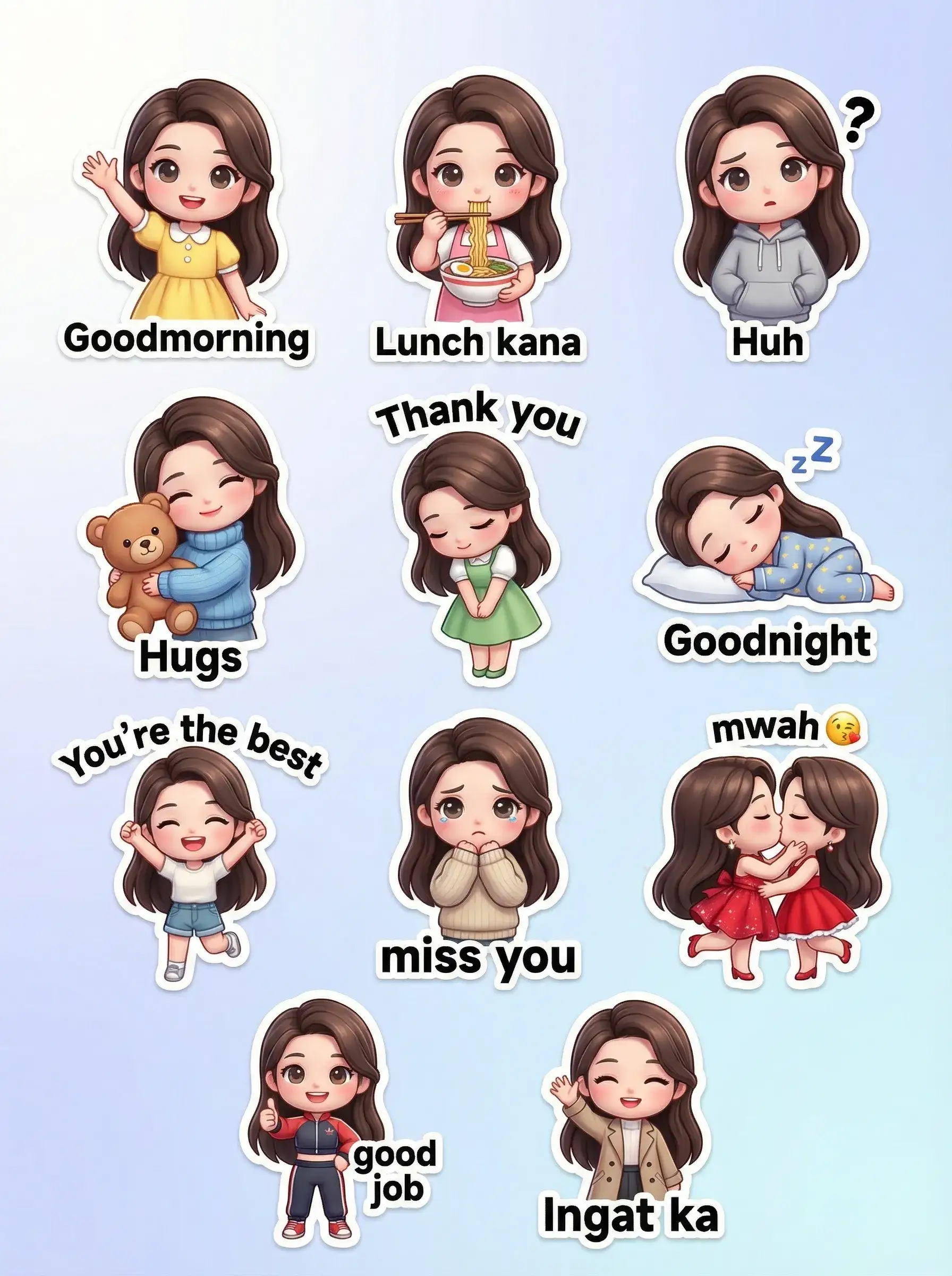 可爱Q版贴纸套装,带对话气泡