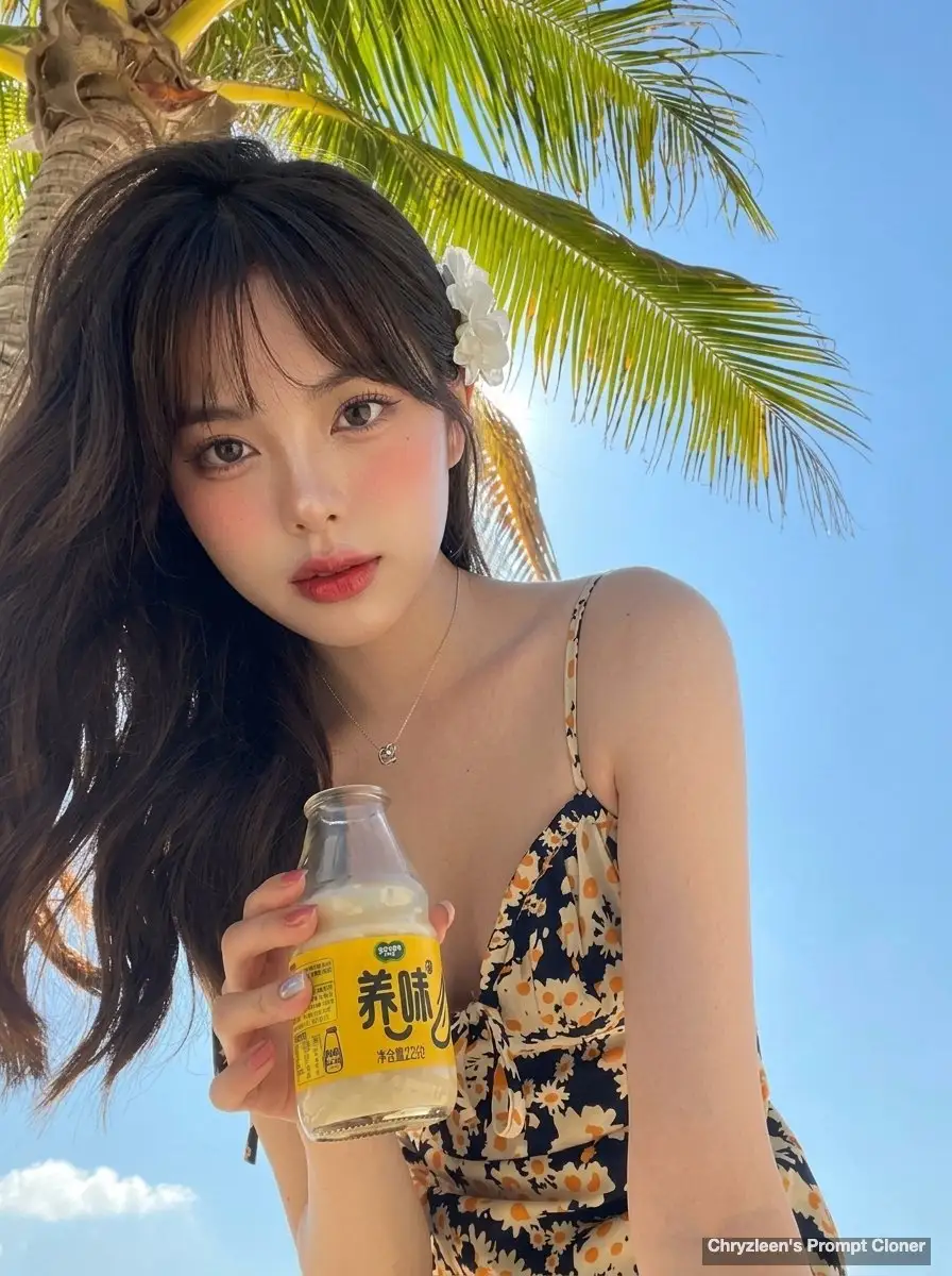 手持玻璃瓶的超写实女性照片