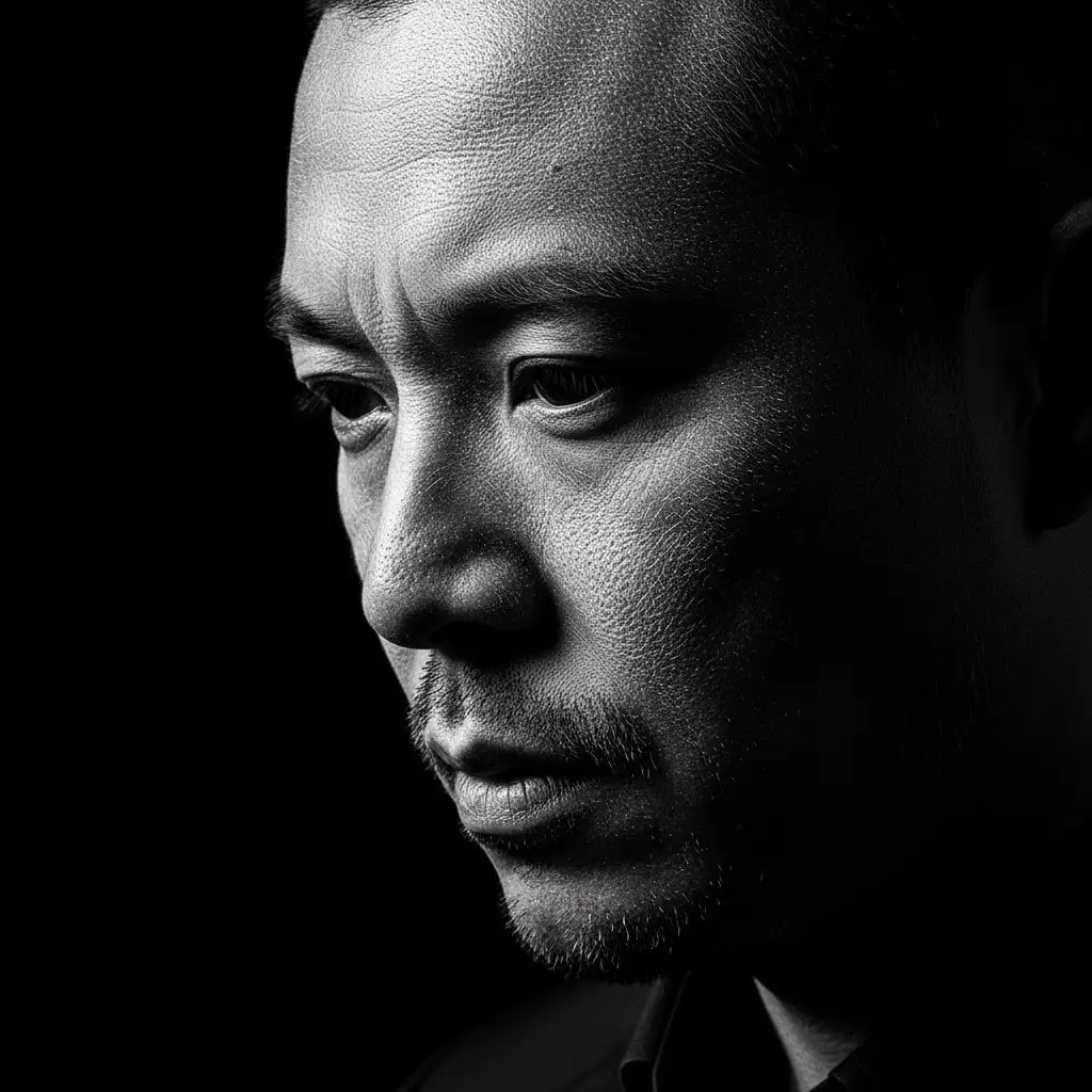 高对比木刻风格男子肖像