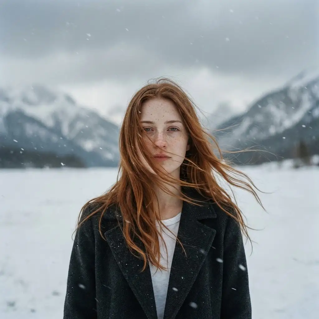 雪山中的电影感人像