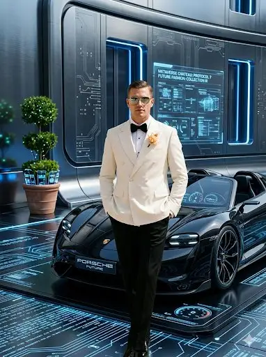 赛博朋克元宇宙城堡中的精致男士