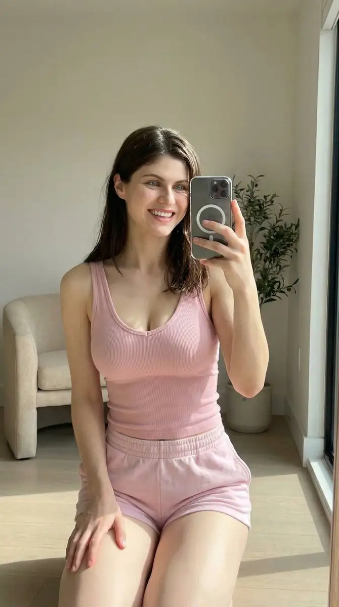 現代簡約室內鏡中自拍