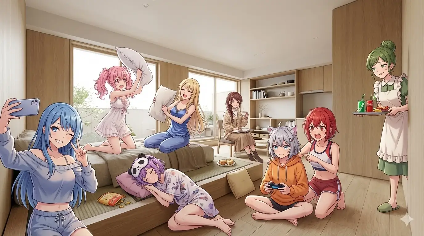 动漫女孩在写实房间场景