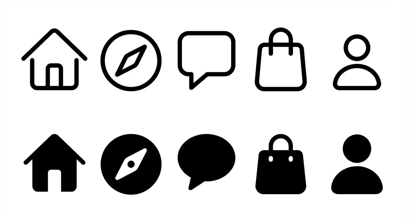 扁平化 App 底部导航图标 (Tab Bar Icons)
