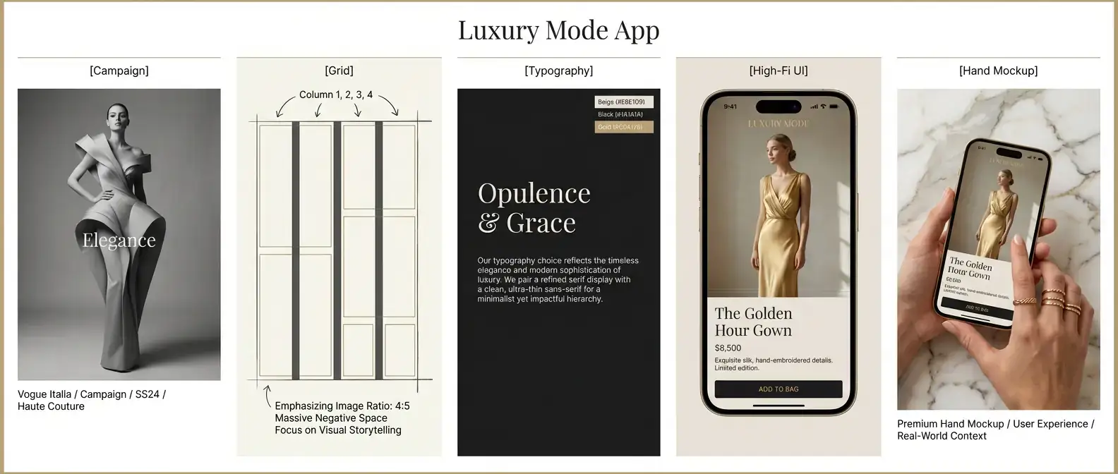 电商零售:奢侈品电商 App (Editorial Style)