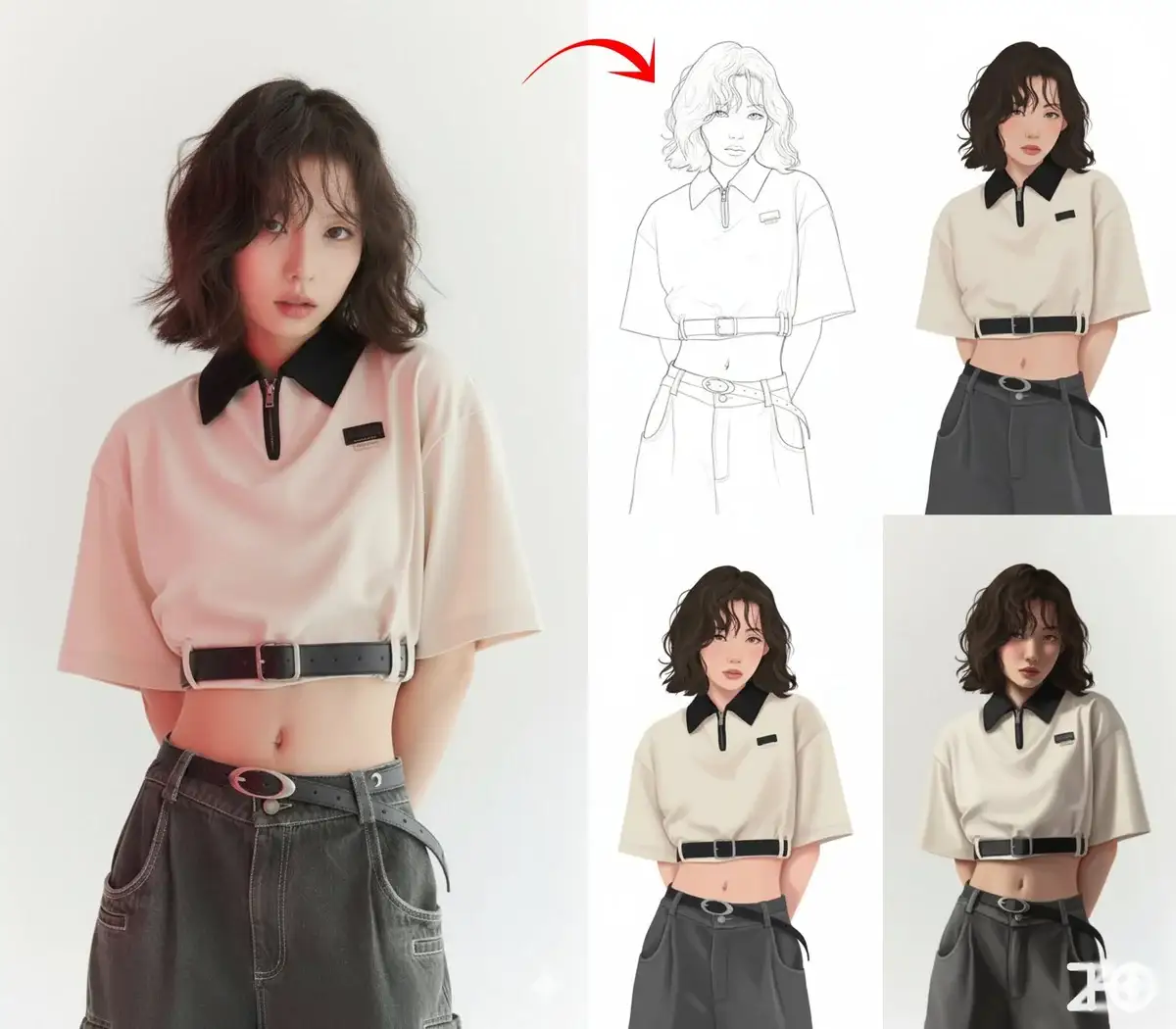 插画绘画过程四格