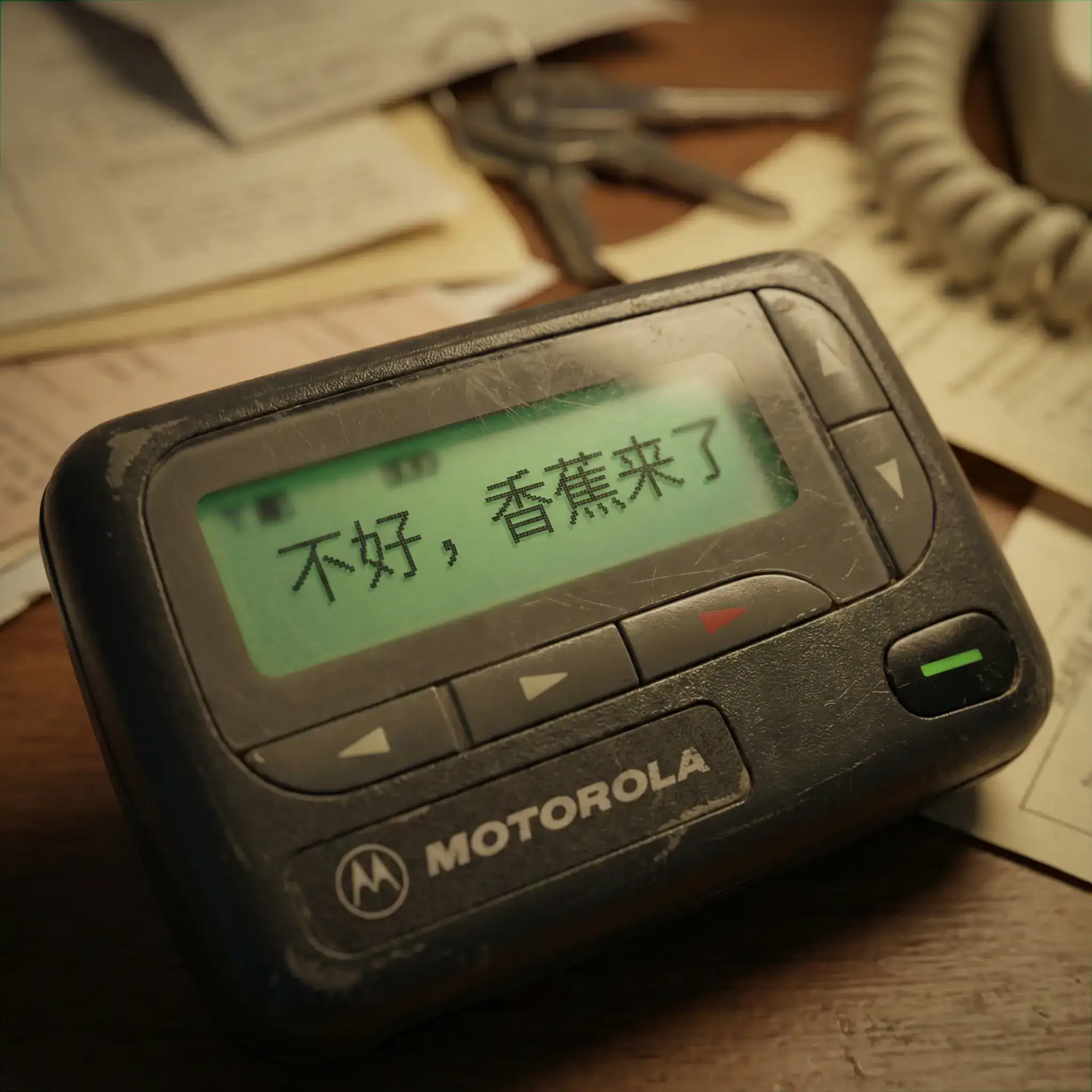带有中文短信的照片级真实90年代复古传呼机